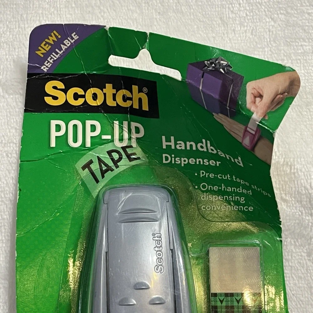 3M Scotch Gray Pop-Up Tape Handband Dispenser w/ 1 Tape Pad w/ Extra Band & Tape
